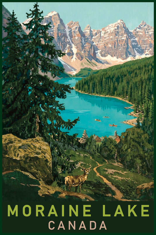 Moraine Lake Canada Poster – Vintage Mountain Wall Art Print