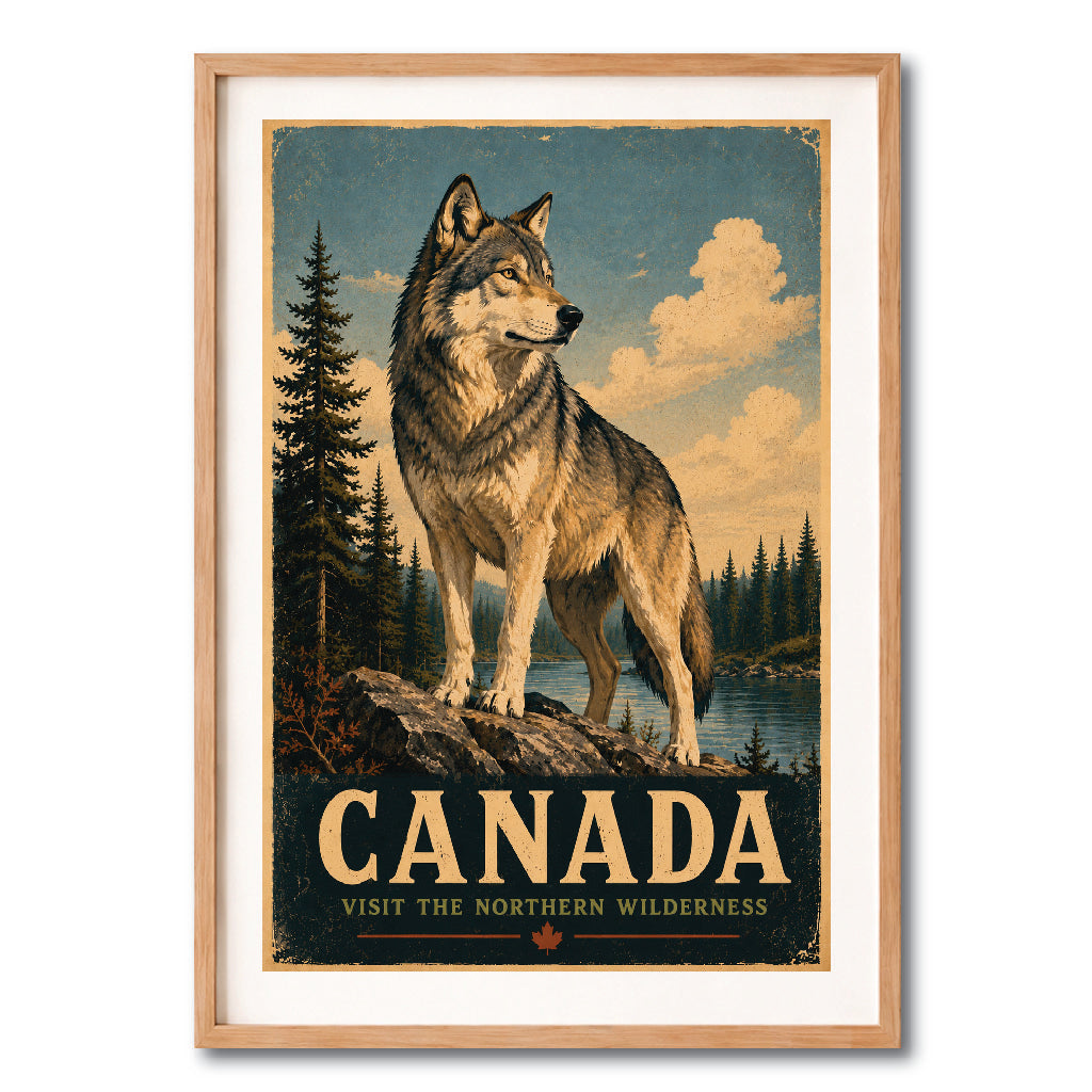 Canada Wolf Wilderness Vintage Wall Art Digital Download