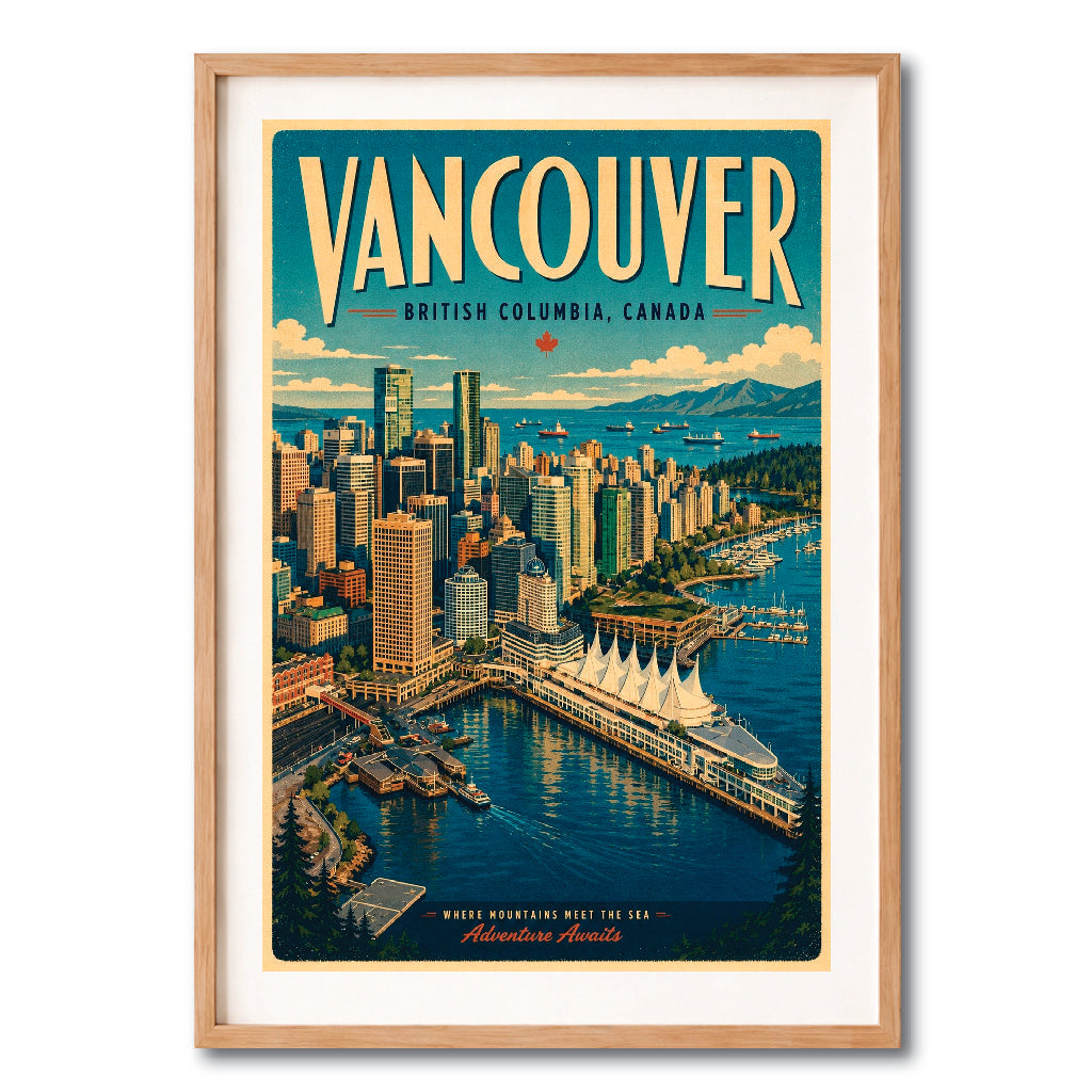 Vancouver Waterfront Skyline Vintage Wall Art Digital Download