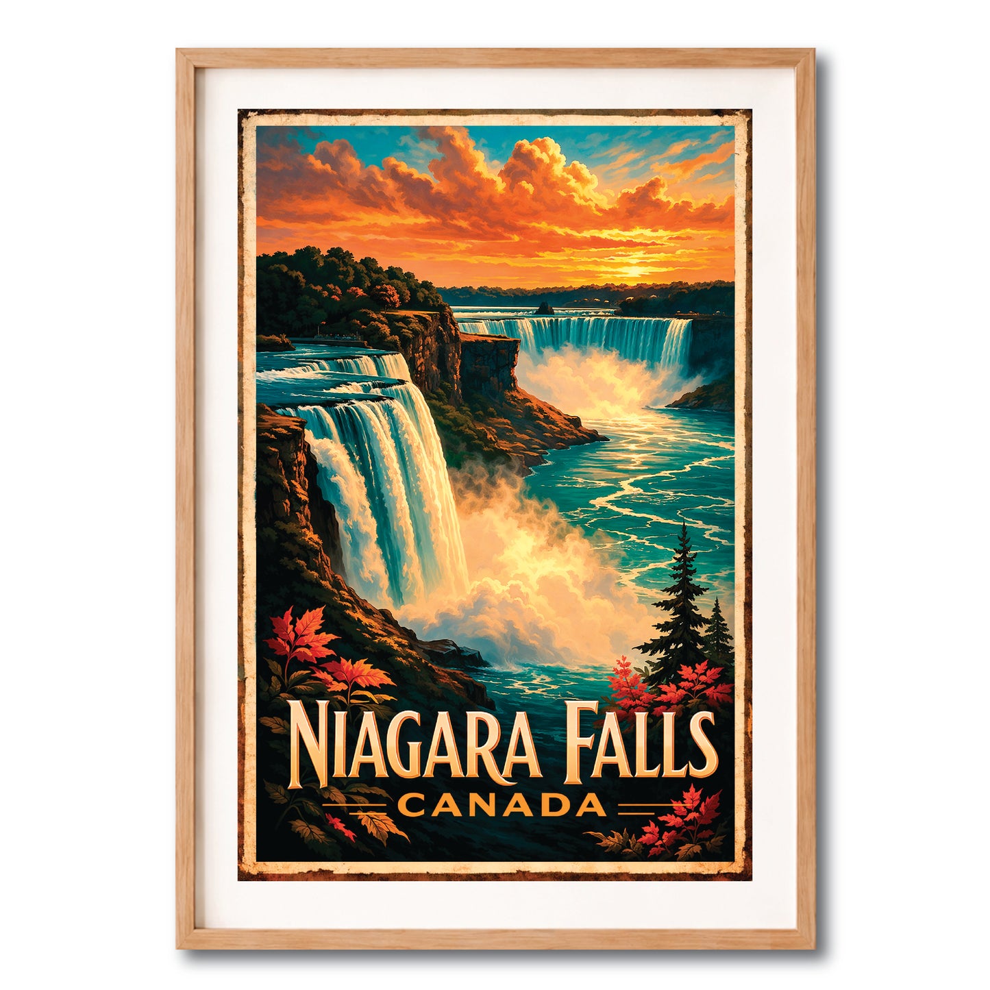 Niagara Falls Canada Sunset Vintage Wall Art Digital Download