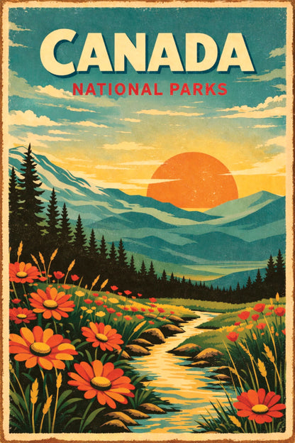 Canada National Parks Sunset Vintage Travel Poster