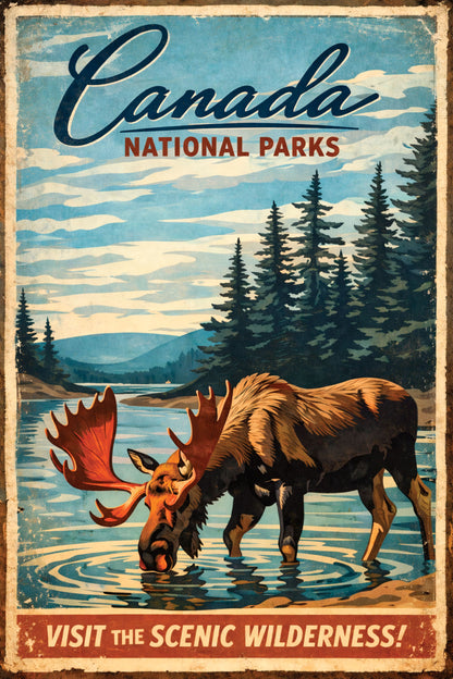 Canada National Parks Moose Vintage Travel Poste