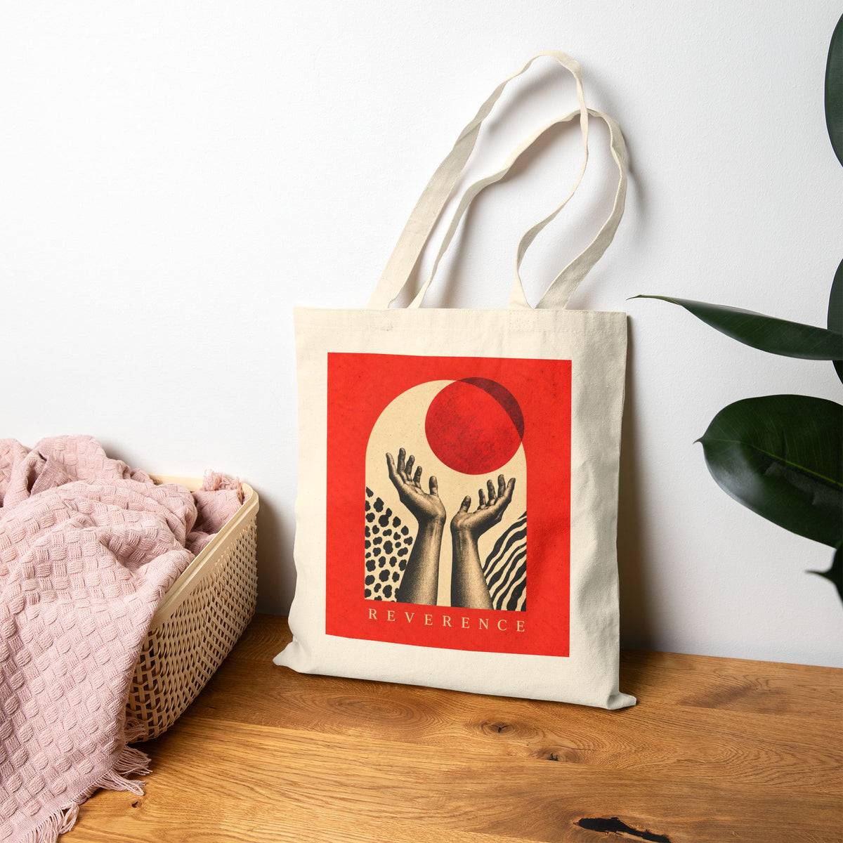 Red Sun Canvas Tote — Natural