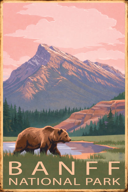 Banff National Park Bear Poster – Vintage Mountain Wall Art Print