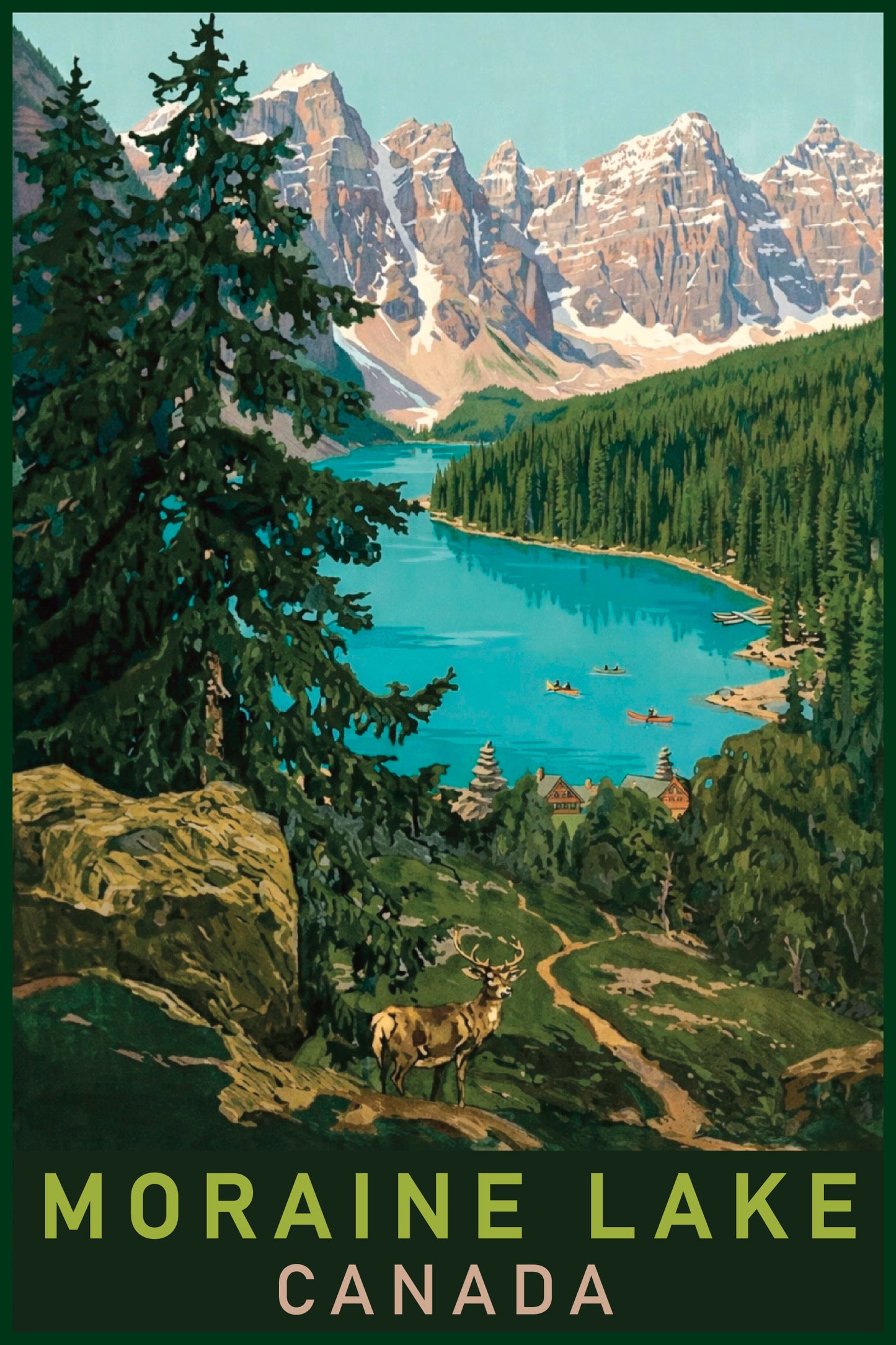 Moraine Lake Canada Poster – Vintage Mountain Wall Art Print