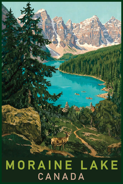 Moraine Lake Canada Poster – Vintage Mountain Wall Art Print
