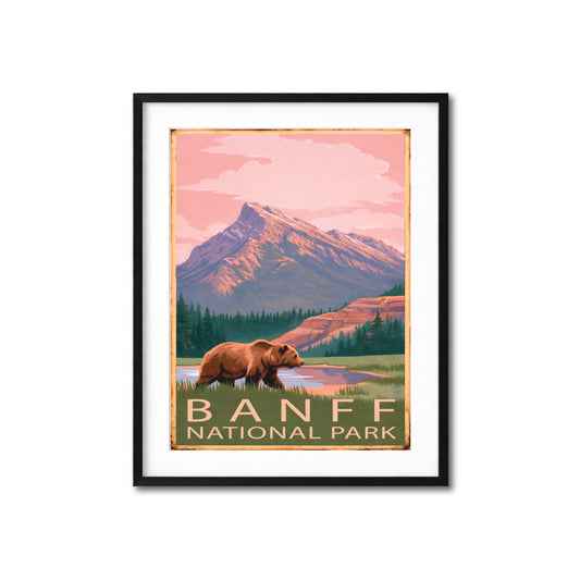 Banff National Park Bear Poster – Vintage Mountain Wall Art Print