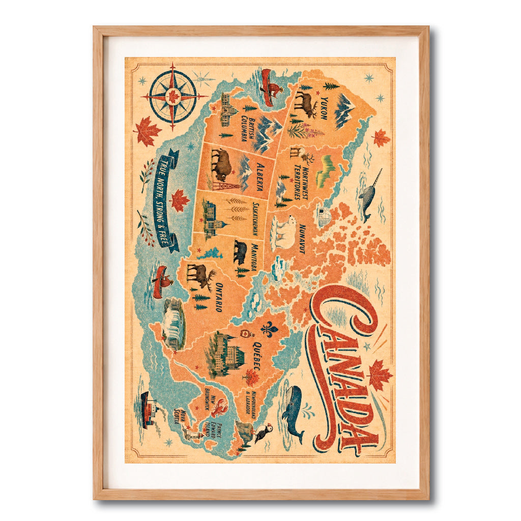 Canada Illustrated Map Vintage Wall Art Digital Download