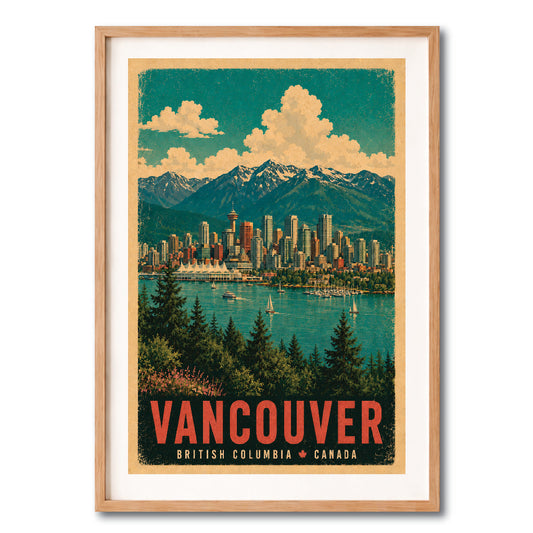 Vancouver British Columbia Skyline Vintage Wall Art Digital Download