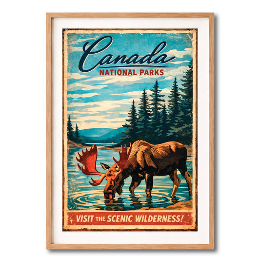 Canada National Parks Moose Vintage Travel Poste
