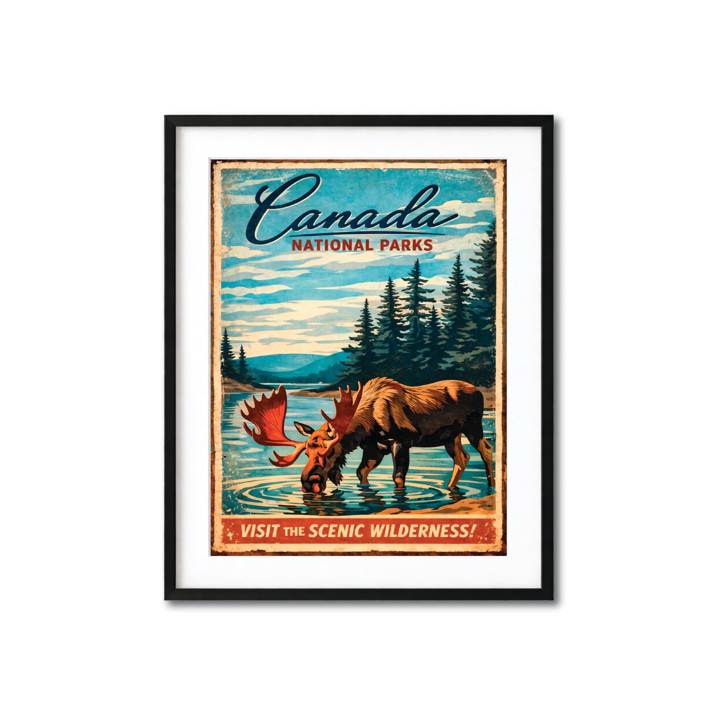 Canada National Parks Moose Vintage Travel Poste