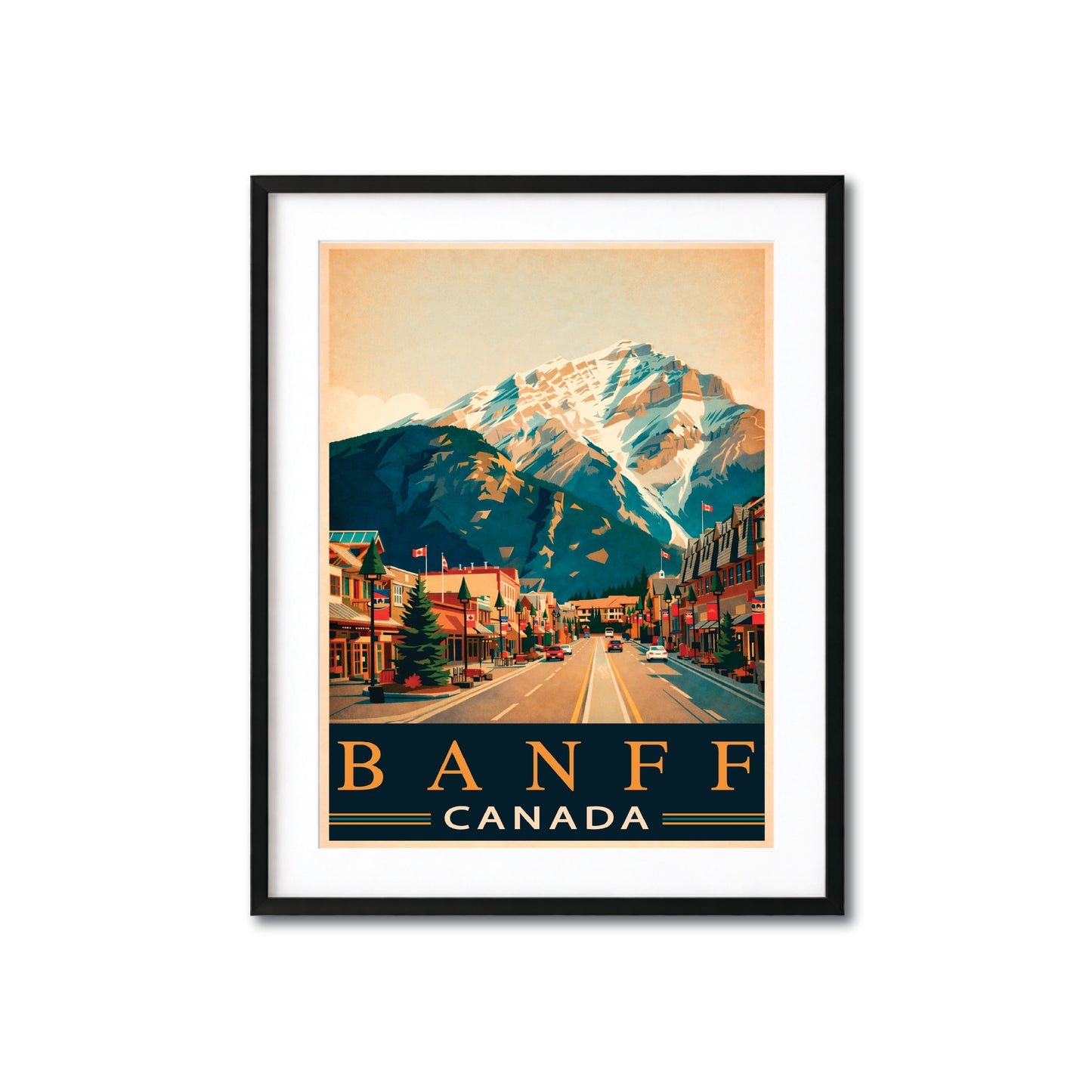 Banff Canada Vintage Travel Poster – Mountain Street Scene Wall Art