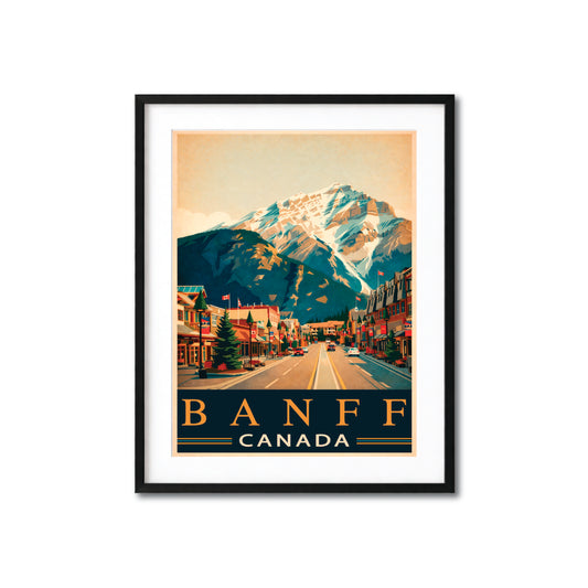 Banff Canada Vintage Travel Poster – Mountain Street Scene Wall Art