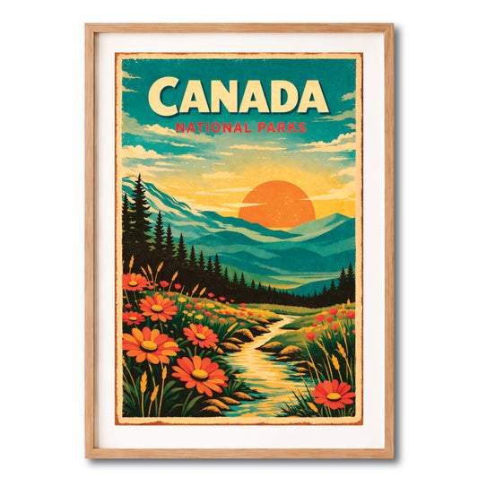 Canada National Parks Sunset Vintage Travel Poster