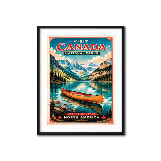 Visit Canada National Parks Canoe Vintage Travel Poster