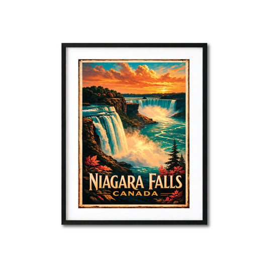 Niagara Falls Canada Sunset Vintage Travel Poster