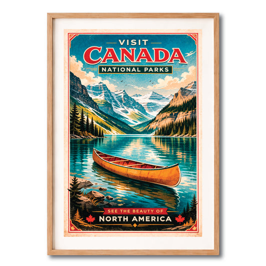 Visit Canada National Parks Canoe Vintage Travel Poster