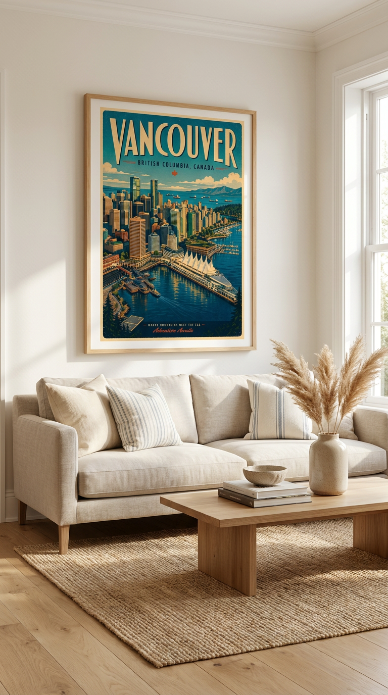 Vancouver Waterfront Skyline Vintage Wall Art Digital Download