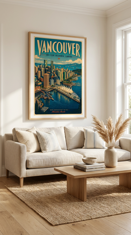 Vancouver Waterfront Skyline Vintage Wall Art Digital Download