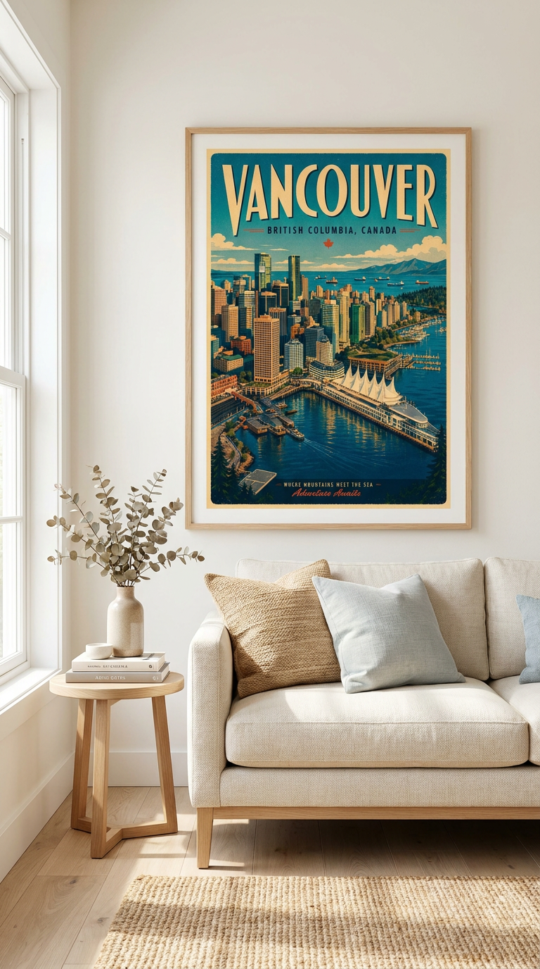 Vancouver Waterfront Skyline Vintage Wall Art Digital Download