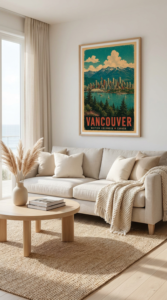 Vancouver British Columbia Skyline Vintage Wall Art Digital Download