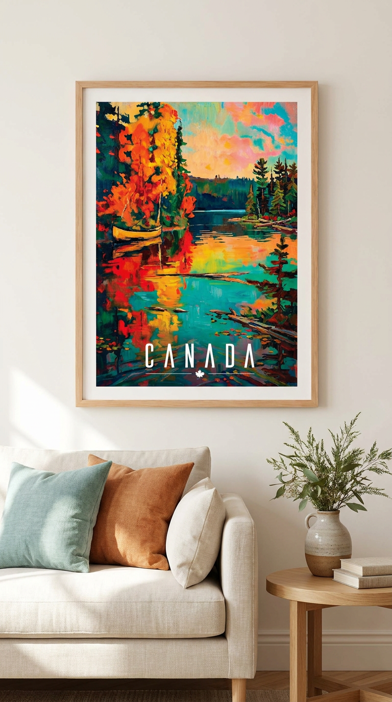 Canada Autumn Lake Vintage Wall Art Digital Download