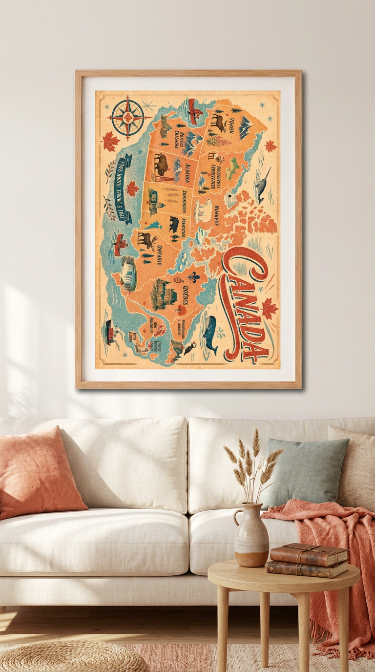 Canada Illustrated Map Vintage Wall Art Digital Download