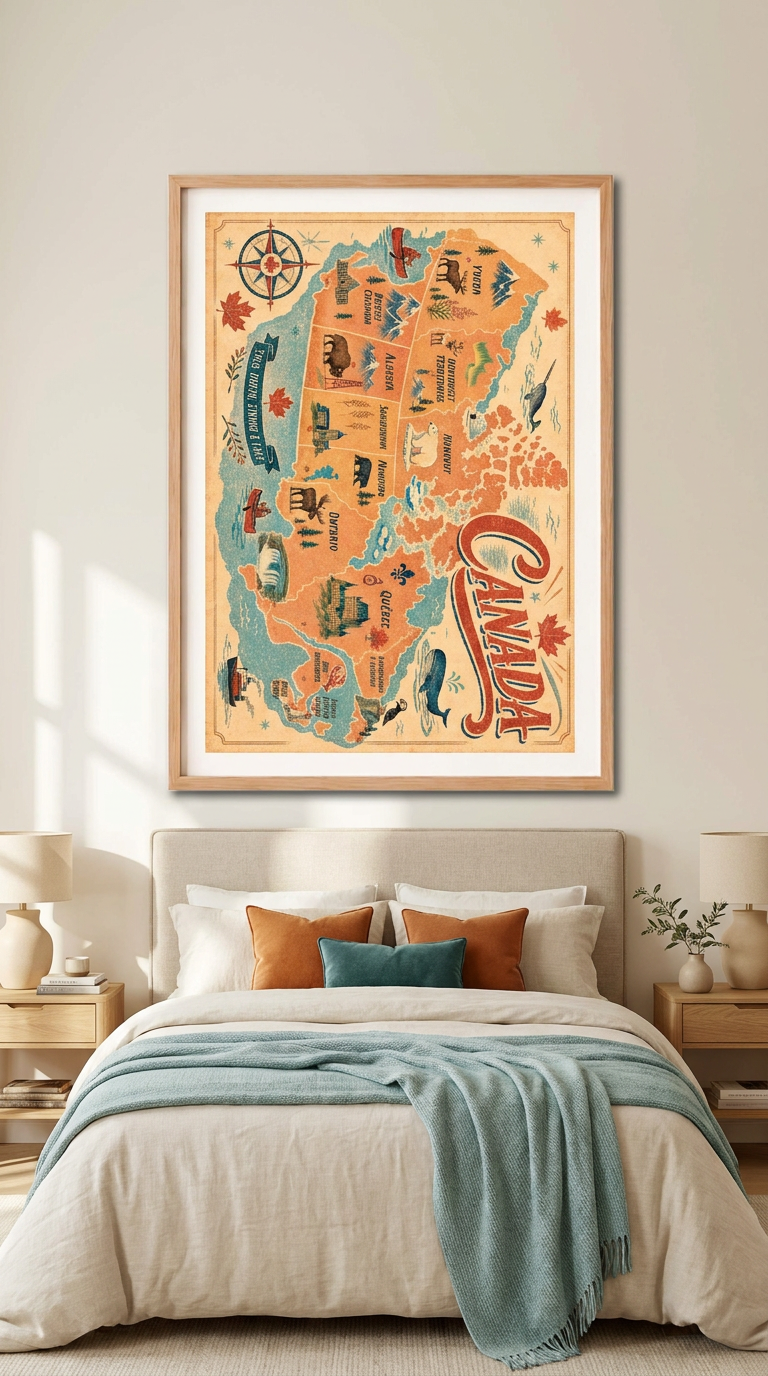Canada Illustrated Map Vintage Wall Art Digital Download