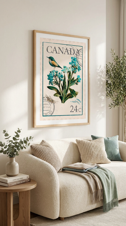 Canada Botanical Postage Stamp Vintage Wall Art Digital Download