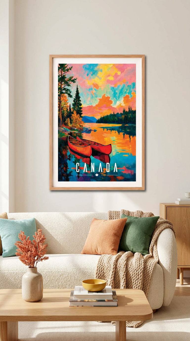Canada Canoe Lake Vintage Wall Art Digital Download