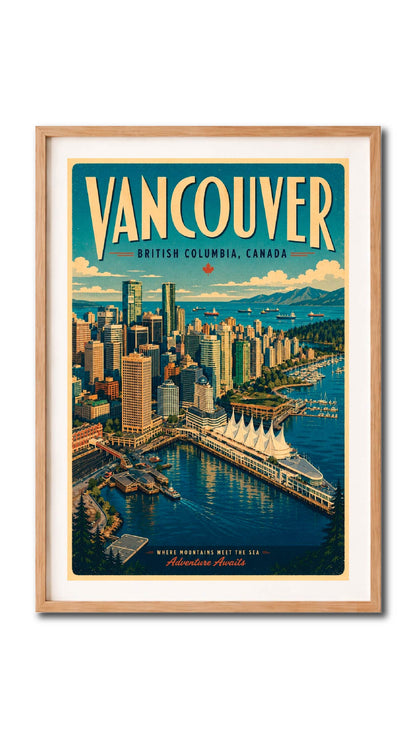 Vancouver Waterfront Skyline Vintage Wall Art Digital Download