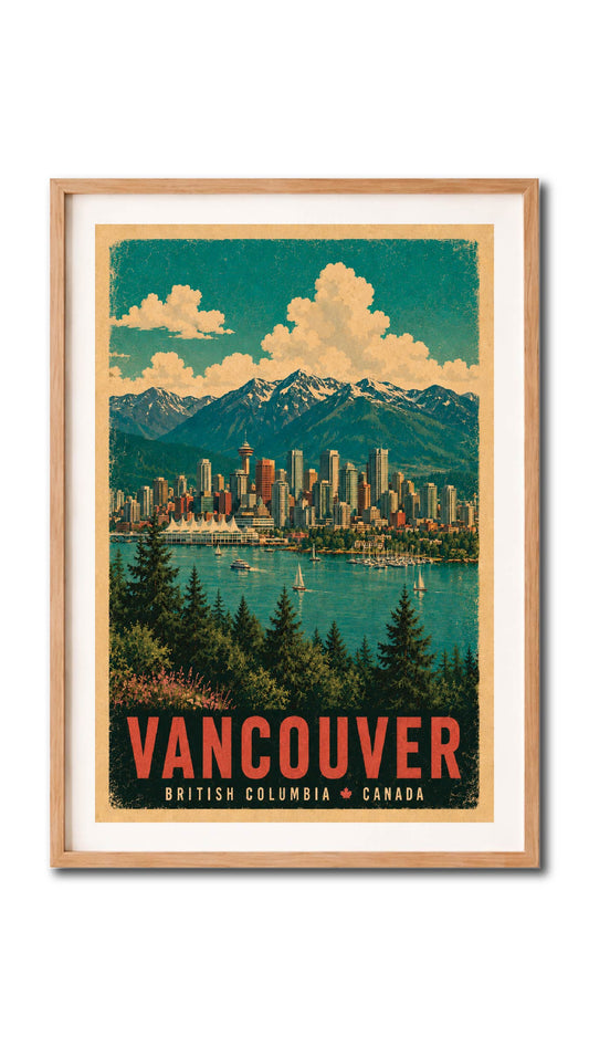 Vancouver British Columbia Skyline Vintage Wall Art Digital Download