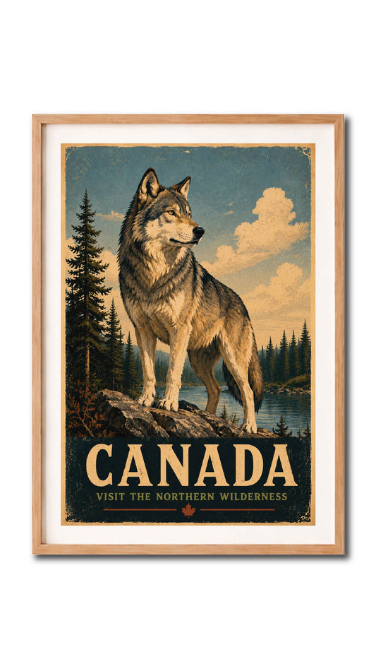 Canada Wolf Wilderness Vintage Wall Art Digital Download