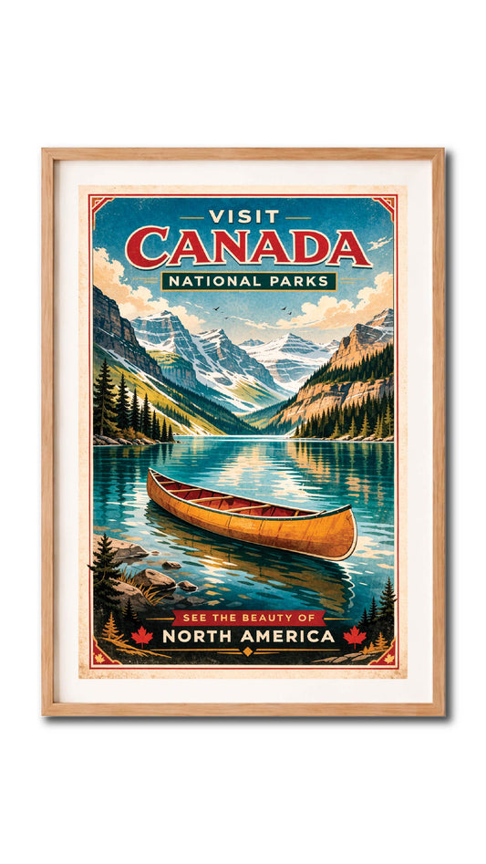 Canada National Parks Canoe Vintage Wall Art Digital Download