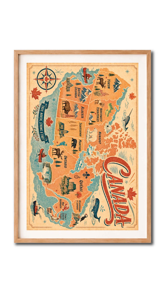 Canada Illustrated Map Vintage Wall Art Digital Download