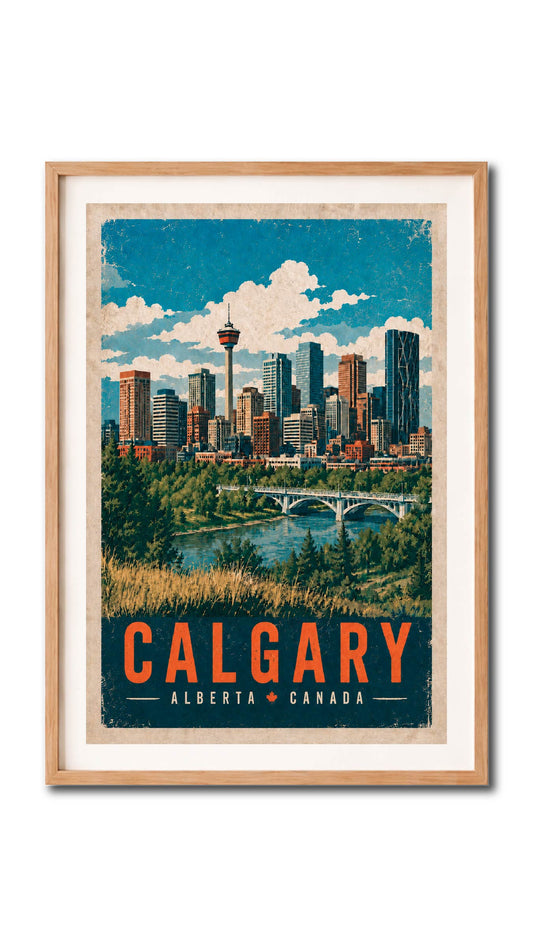 Calgary Alberta Skyline Vintage Wall Art Digital Download