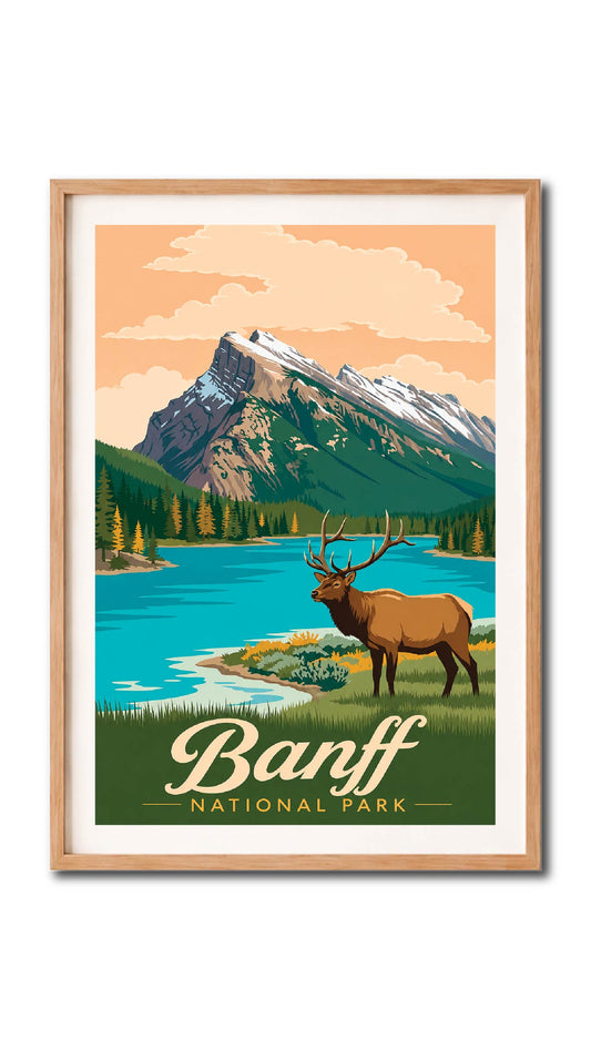 Banff National Park Elk Vintage Wall Art Digital Download