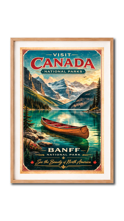 Banff National Park Canoe Vintage Wall Art Digital Download