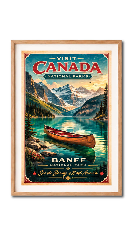 Banff National Park Canoe Vintage Wall Art Digital Download